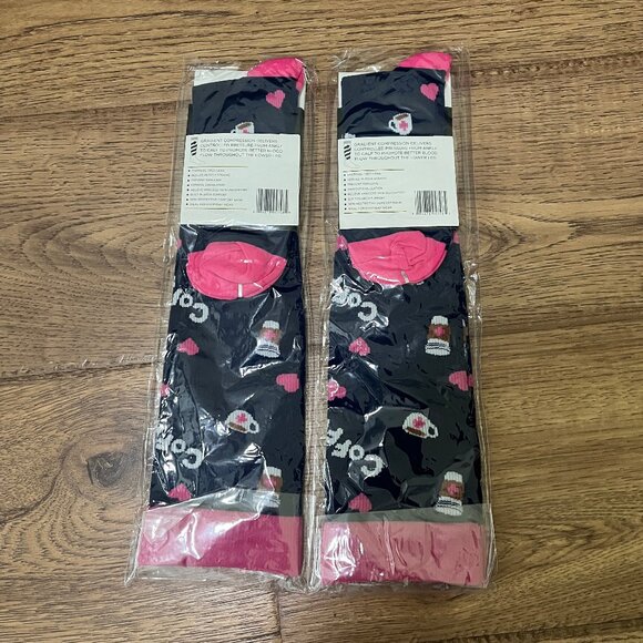 Lot of 2 Pairs Coffee & Hearts Light Compression Socks Size XL - Picture 2 of 2